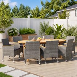 Garden Dining Set 9 Piece Outdoor Furniture Acacia Wood Chairs Table Grey