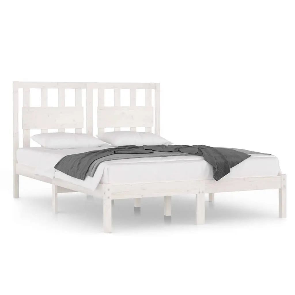 Bed Frame White Solid Wood 135x190 cm Wooden Bedroom Furniture without Mattress