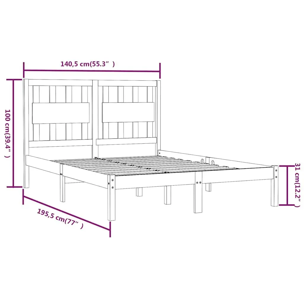 Bed Frame White Solid Wood 135x190 cm Wooden Bedroom Furniture without Mattress