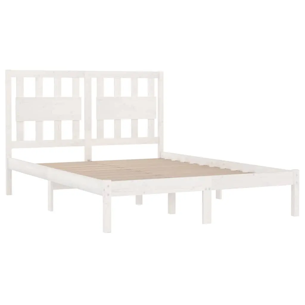 King Bed Frame 183x203 cm White Solid Wood Bedroom Furniture Headboard