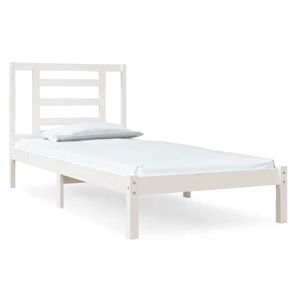 Bed Frame Solid Pine Wood 90x190 cm White Headboard Modern Bedroom Furniture