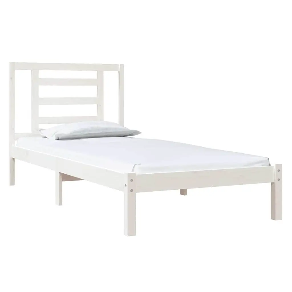 Bed Frame Solid Pine Wood 90x190 cm White Headboard Modern Bedroom Furniture