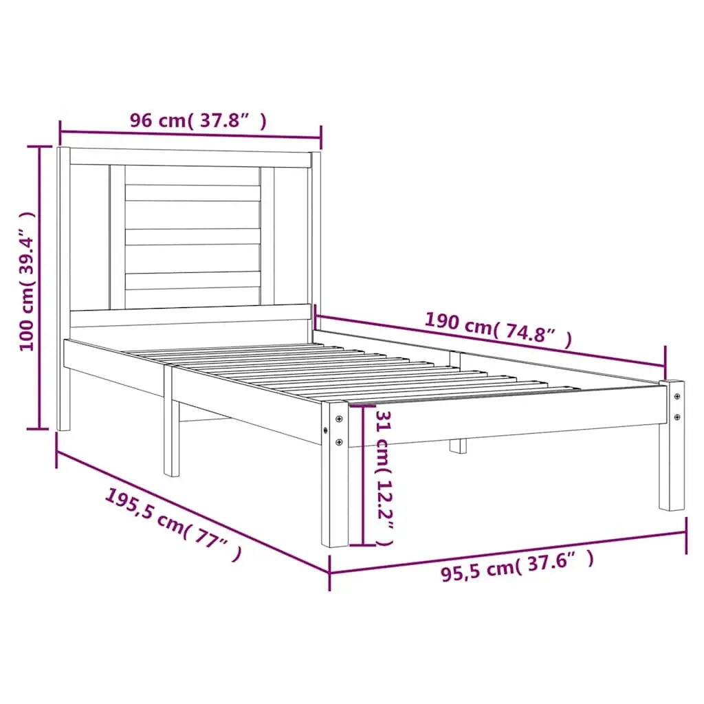 Bed Frame Solid Pine Wood 90x190 cm White Headboard Modern Bedroom Furniture