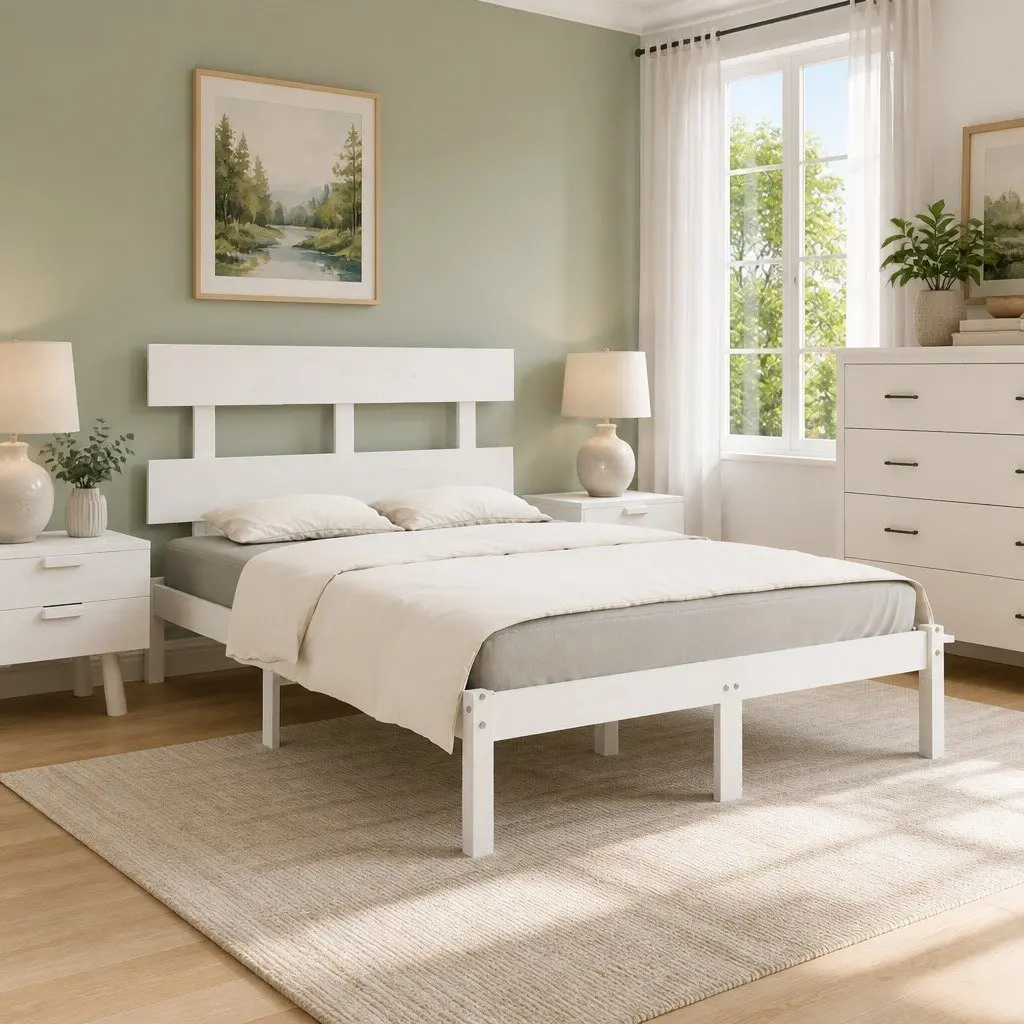 White Pine Wood King Bed Frame 183x203 cm
