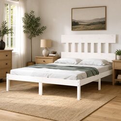 Durable White Wooden Bed Frame 183 x 203 cm