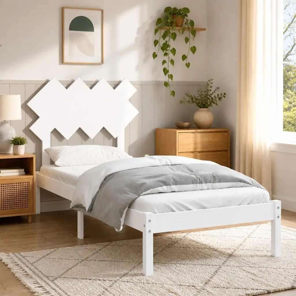 Bed Frame Solid Pine Wood 90x190 cm White Modern