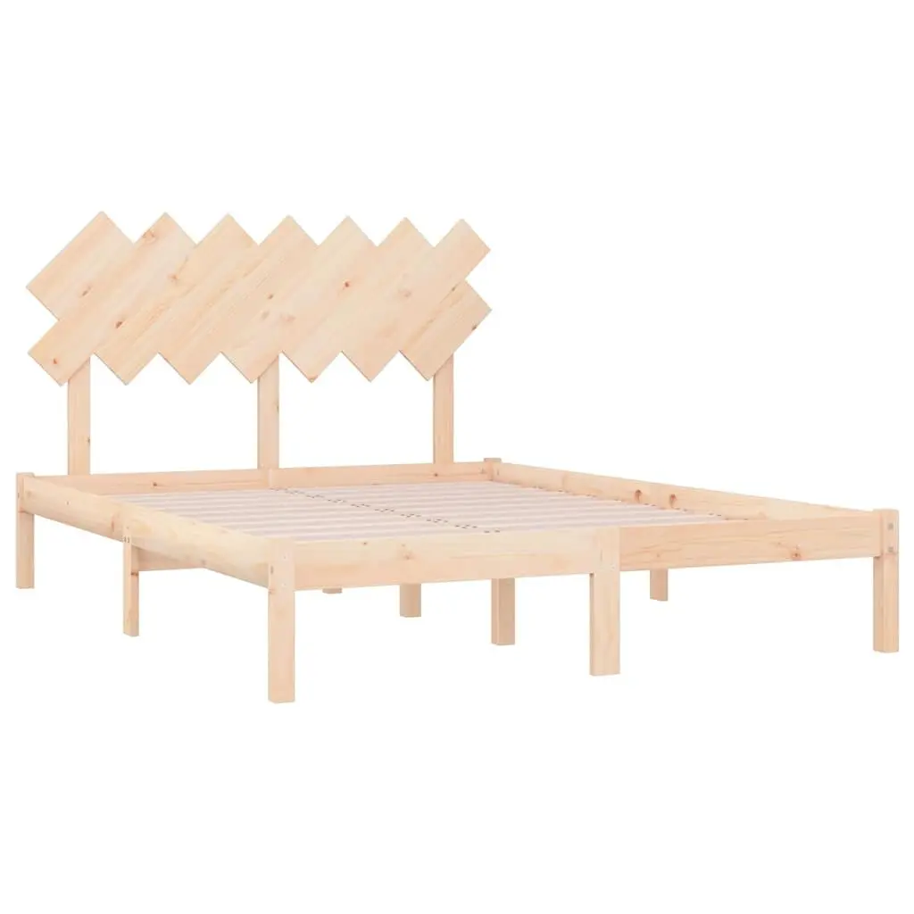 Solid Wood Bed Frame Brown Pine 135x190 cm with Plywood Slats and Classic Headboard for Bedroom
