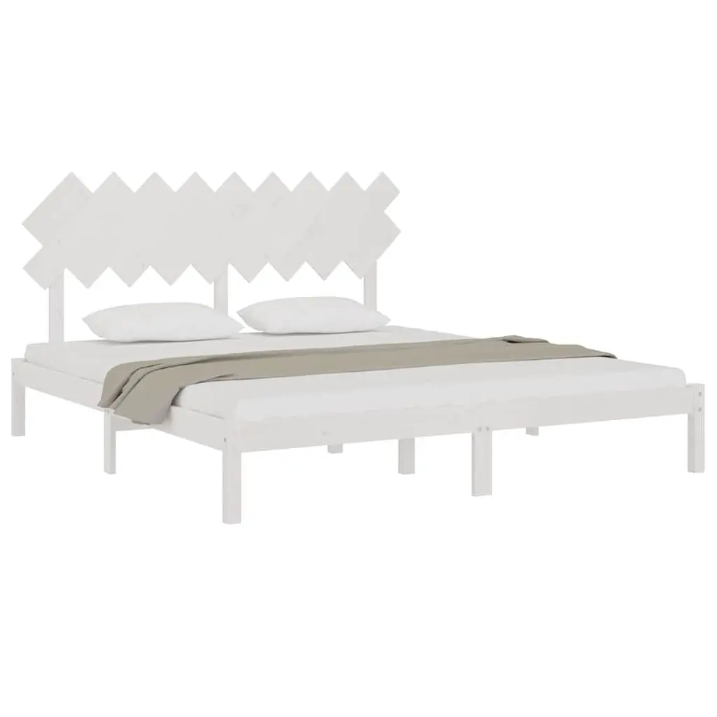 White King Bed Frame Solid Pine Wood 183x203 cm with Headboard for Bedroom Furniture