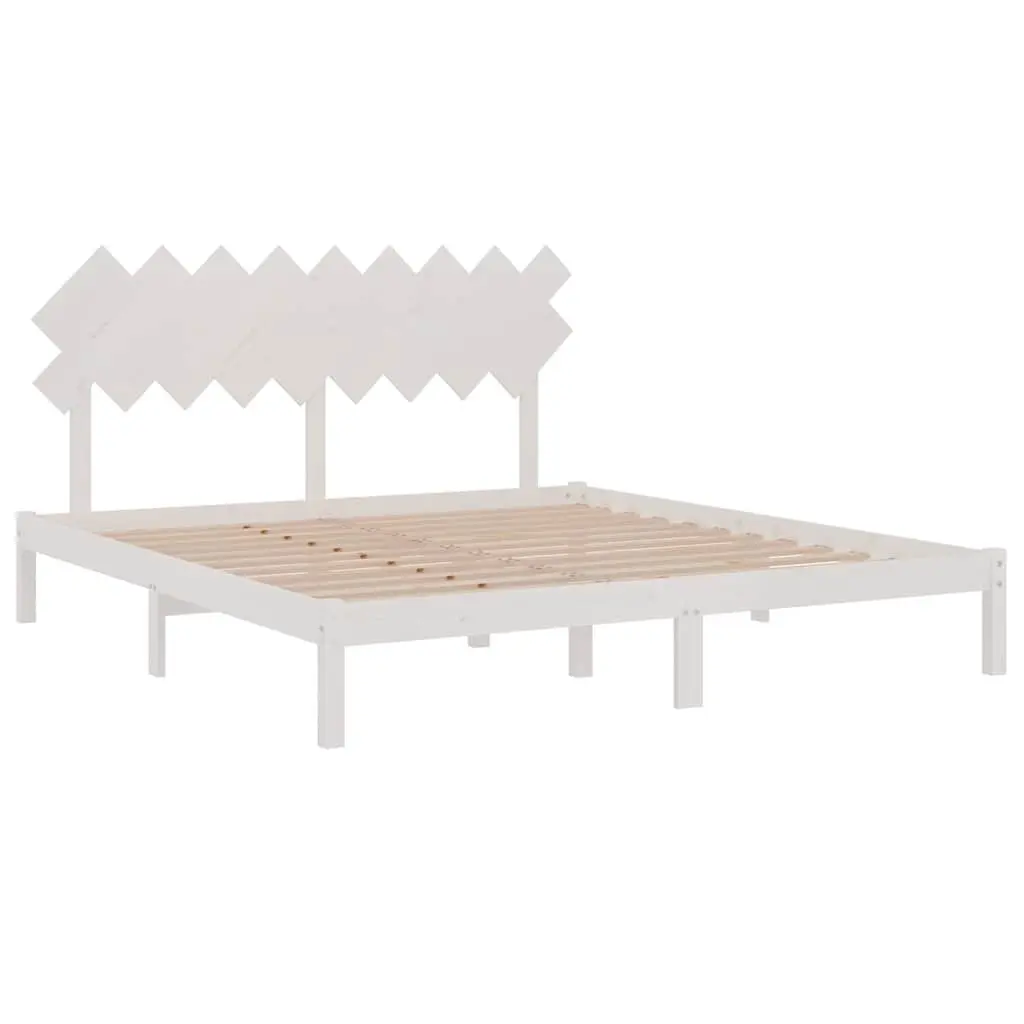 White King Bed Frame Solid Pine Wood 183x203 cm with Headboard for Bedroom Furniture
