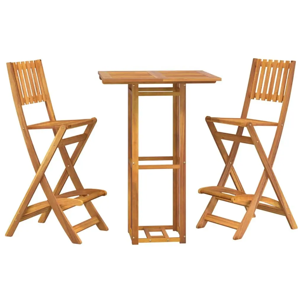 3 Piece Outdoor Bar Set Foldable Brown Acacia Wood Patio Furniture