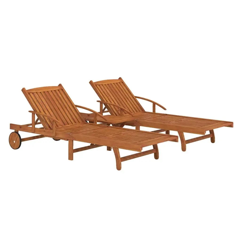 Sun Lounger Set with Table Folding Garden Outdoor Furniture Wood 2 Piece Patio