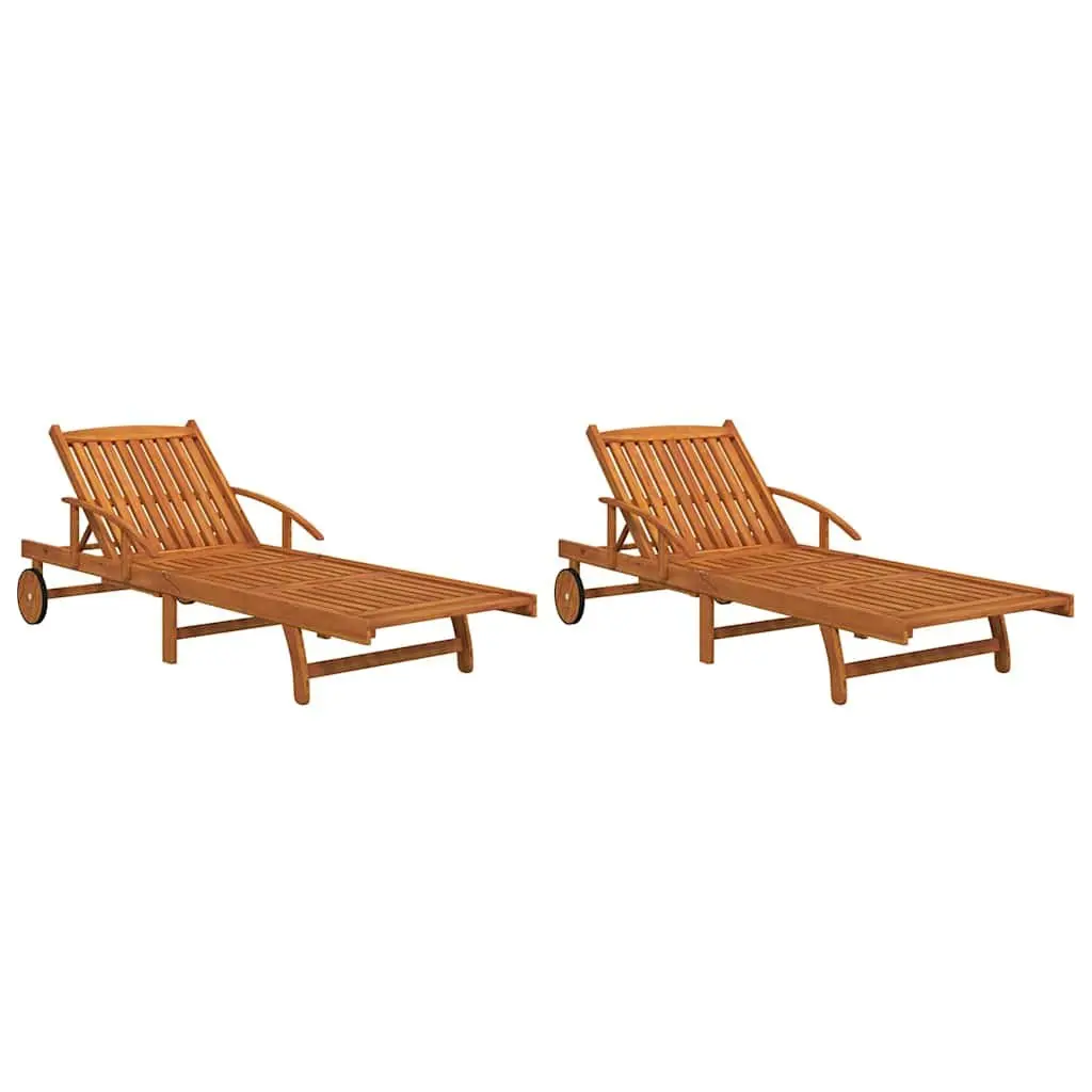 Sun Loungers Solid Wood Acacia 2 pcs Brown Adjustable Outdoor Garden Patio Deck