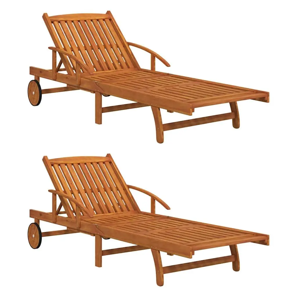 Sun Loungers Solid Wood Acacia 2 pcs Brown Adjustable Outdoor Garden Patio Deck