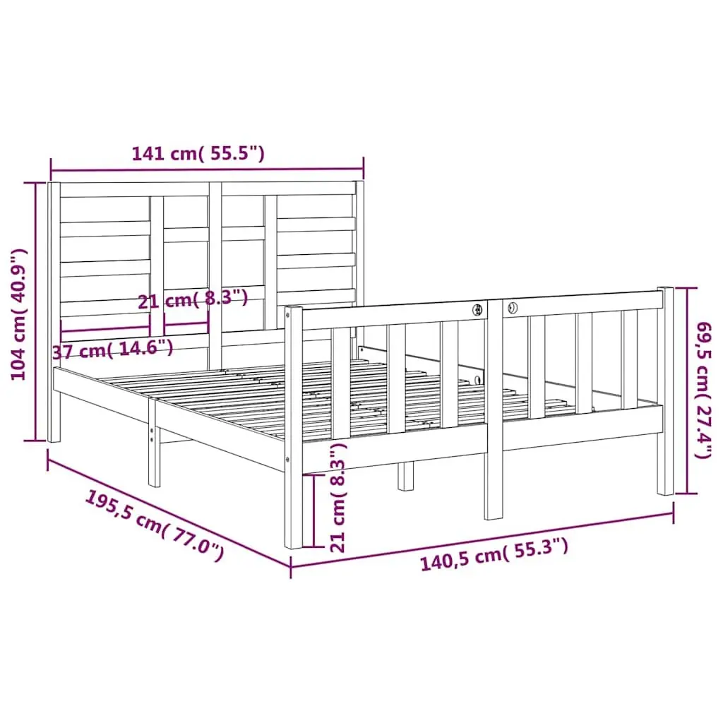Bed Frame Solid Pine Wood 135x190 cm Black with Headboard Footboard