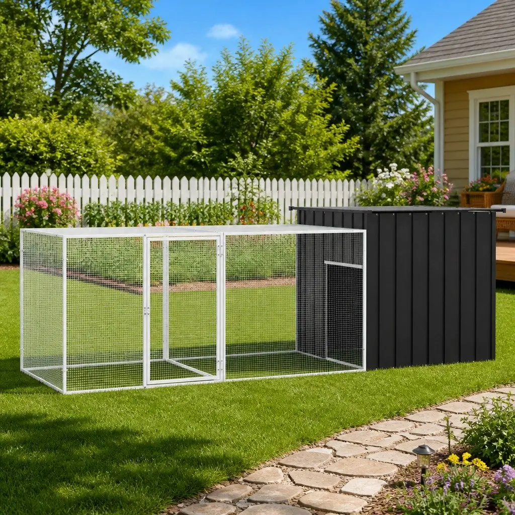 Chicken Cage Anthracite 300x91x100 cm Galvanised Steel Run Coop Enclosure