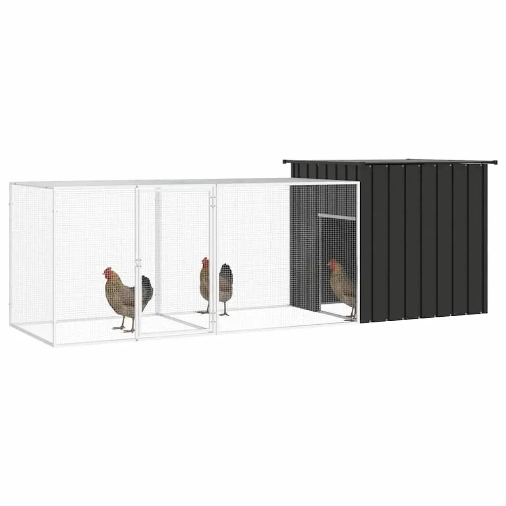 Chicken Cage Anthracite 300x91x100 cm Galvanised Steel Run Coop Enclosure