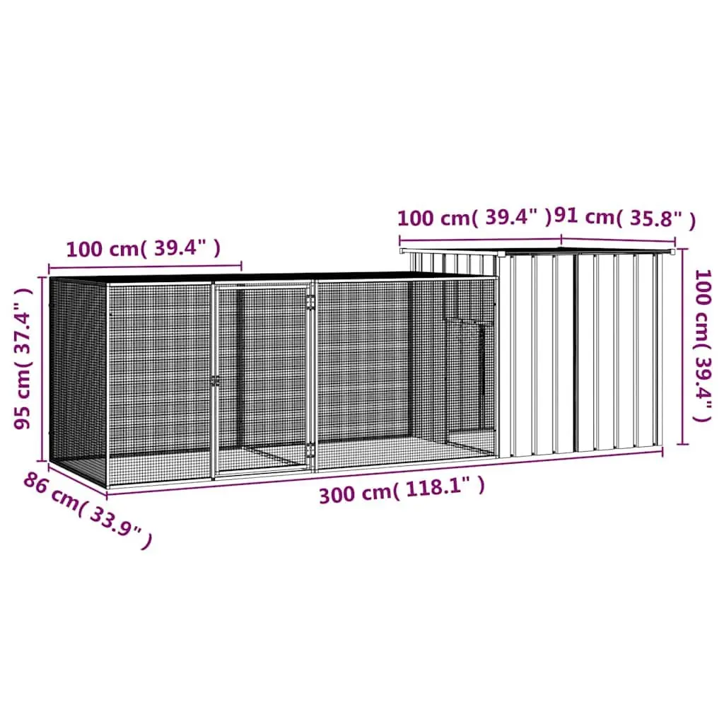 Chicken Cage Anthracite 300x91x100 cm Galvanised Steel Run Coop Enclosure