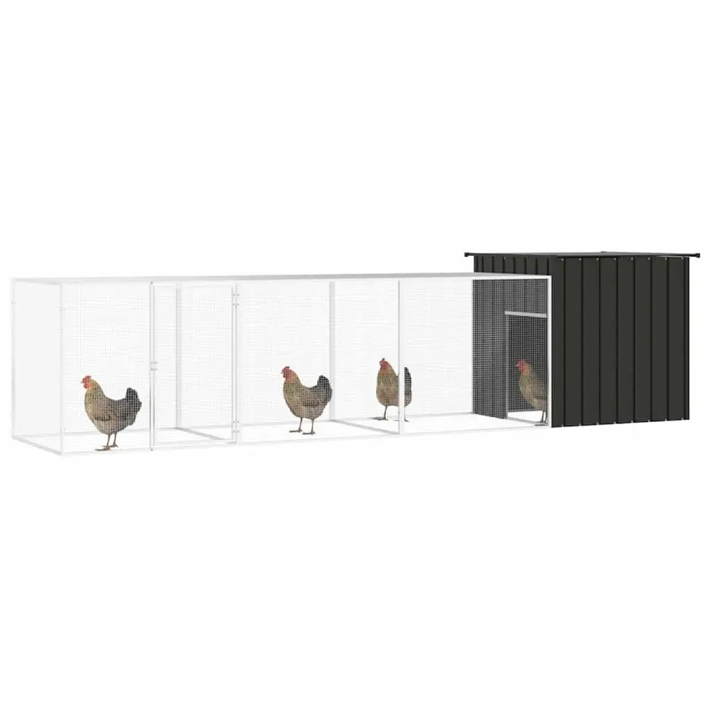 Chicken Coop Galvanised Steel 400x91x100cm Anthracite Outdoor Run Pen Housing