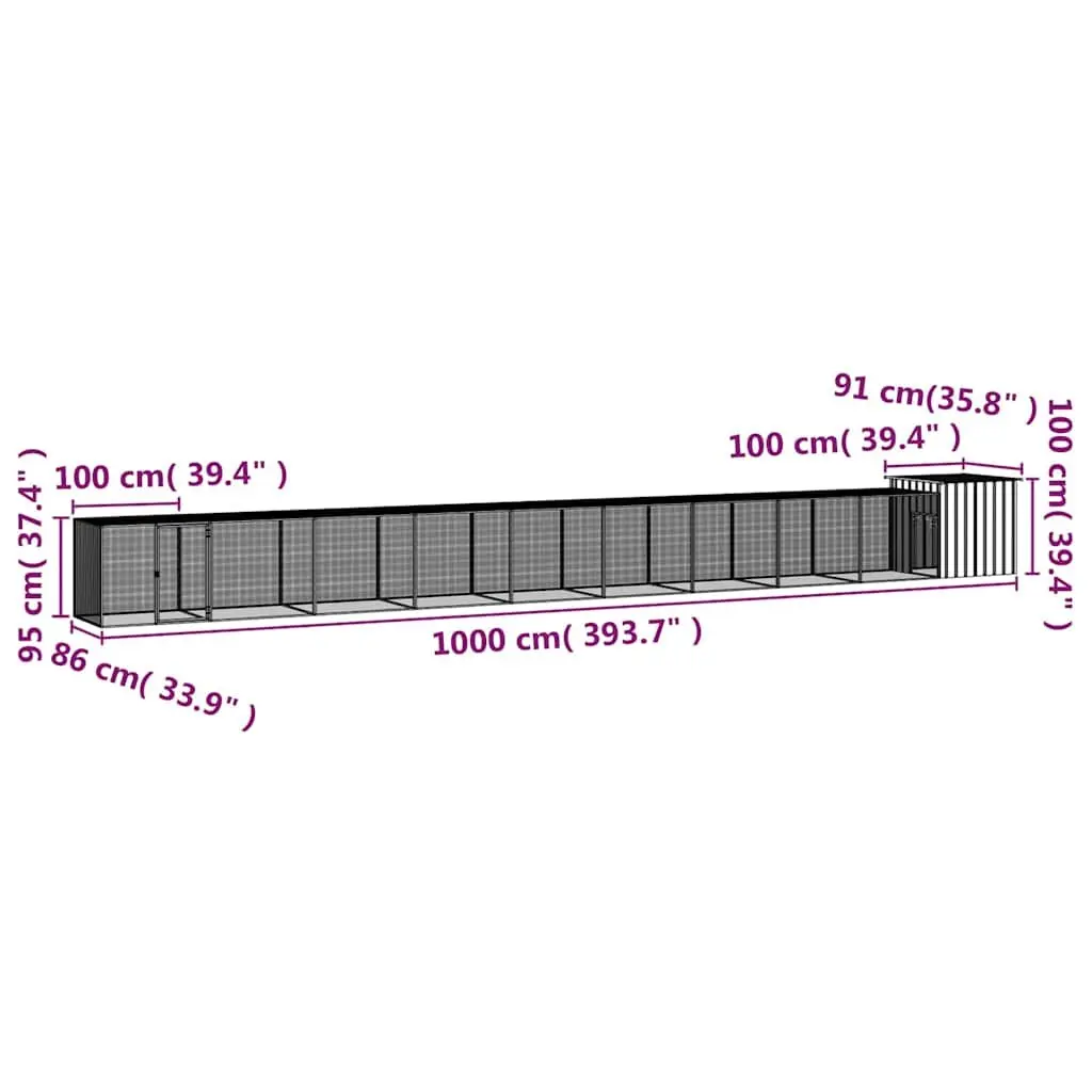 Chicken Run Coop Anthracite Galvanised Steel Outdoor Cage 1000x91x100cm for Hens Ducks Small Animals