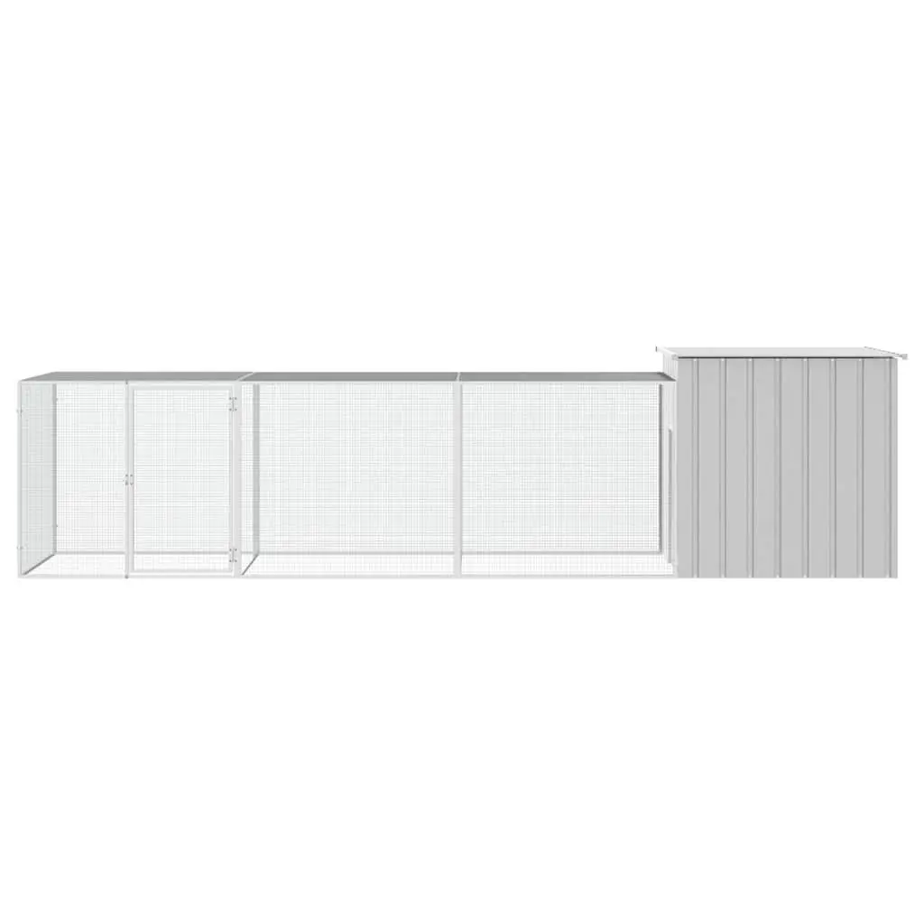 Chicken Coop Outdoor Grey 400x91x100cm Galvanised Steel Small Animal Enclosure with Lockable Door and Extension