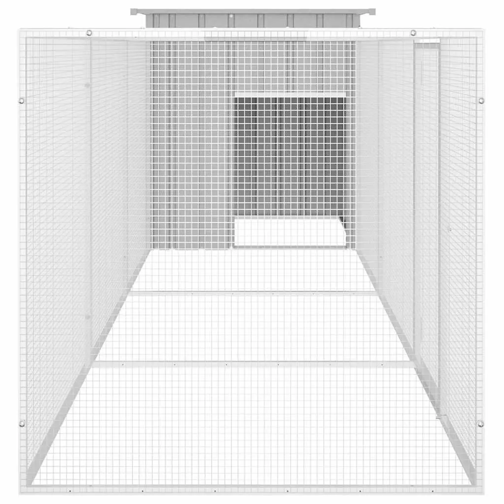Chicken Coop Outdoor Grey 400x91x100cm Galvanised Steel Small Animal Enclosure with Lockable Door and Extension