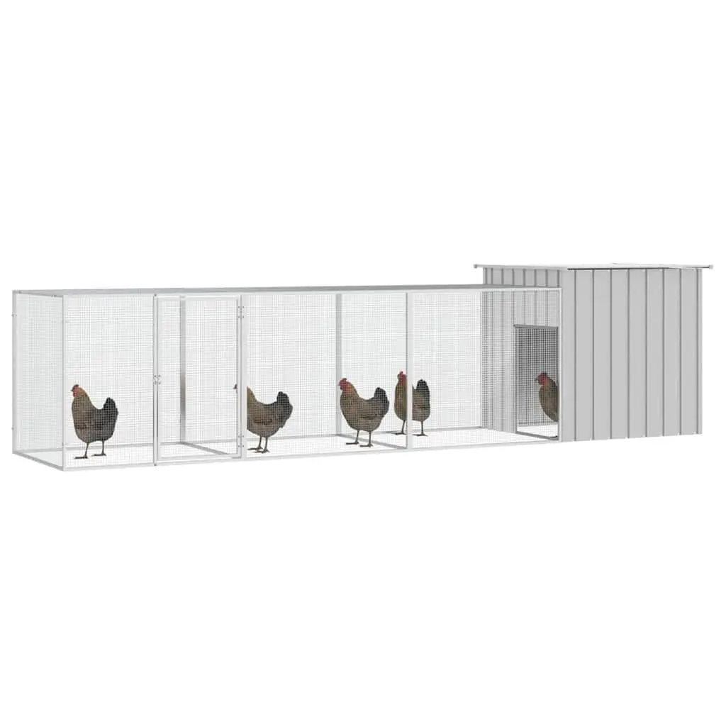 Chicken Coop Outdoor Grey 400x91x100cm Galvanised Steel Small Animal Enclosure with Lockable Door and Extension
