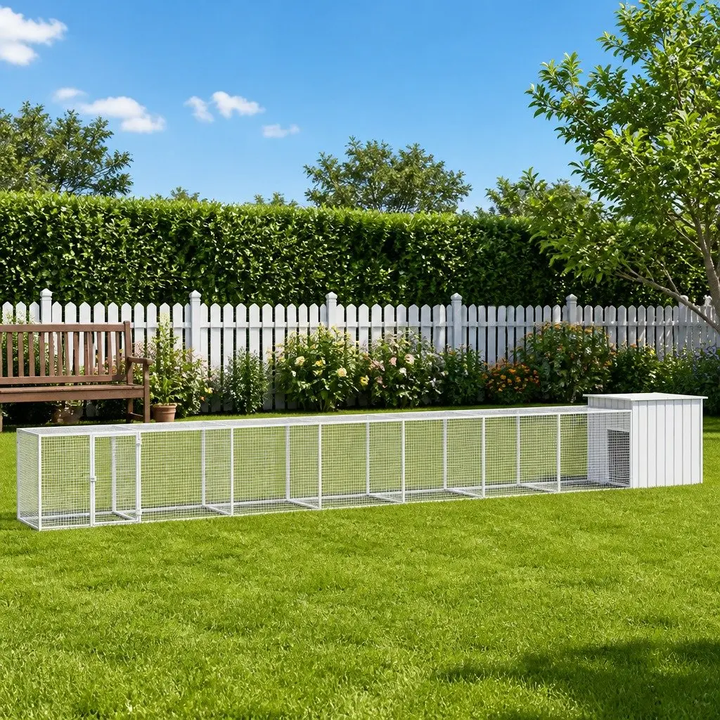 Chicken Coop Run Pen Galvanised Steel Grey 800x91x100cm Extension for Small Animals