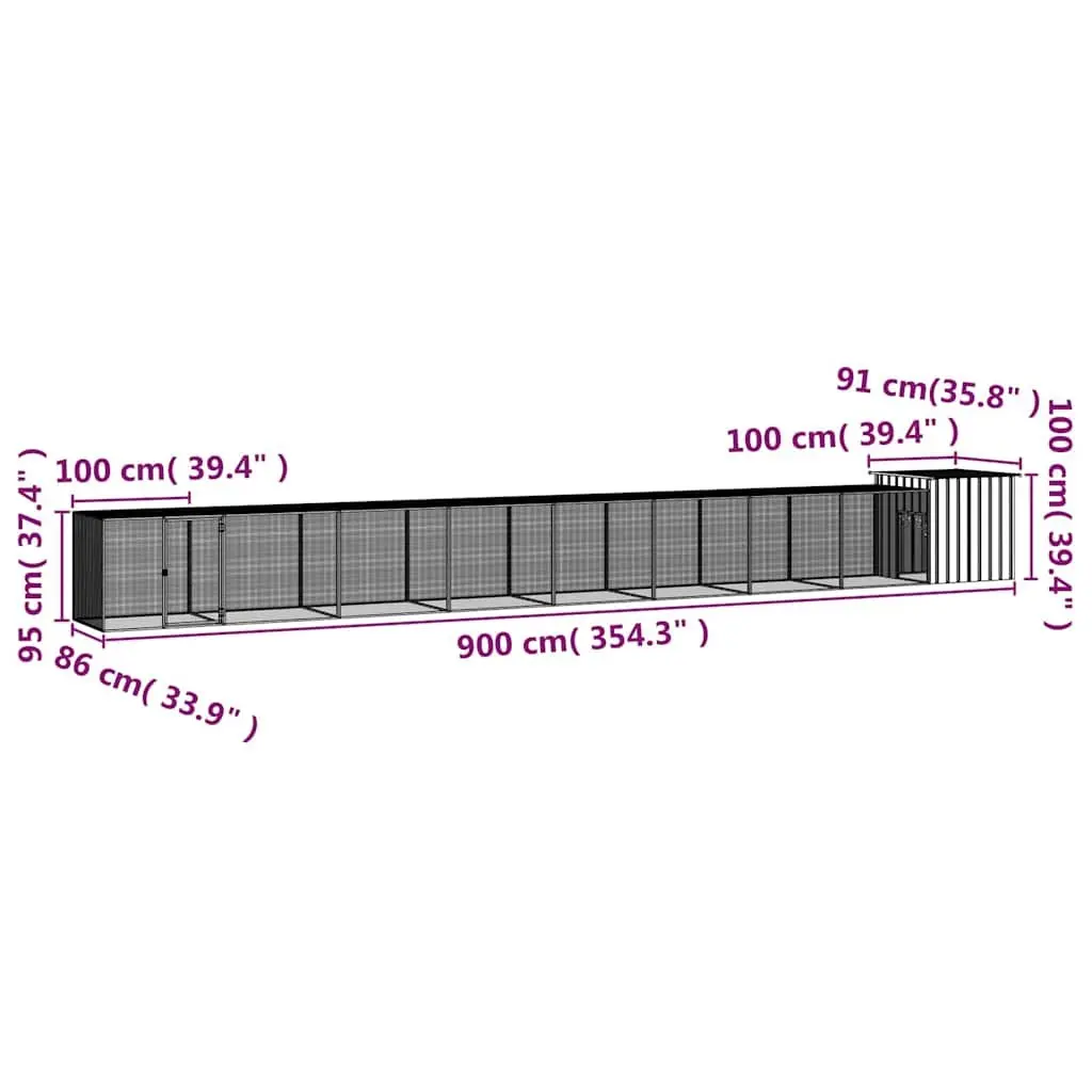 Chicken Cage Galvanised Steel 900x91x100cm Grey Run Coop Hens Ducks Small