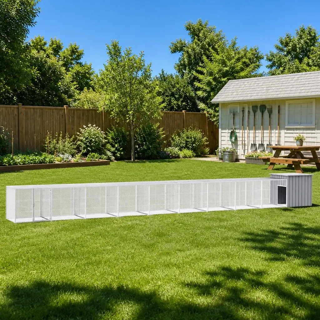 Chicken Coop Run Galvanised Steel 1000x91x100cm Grey Pet Cage for Backyard Poultry and Small Animals