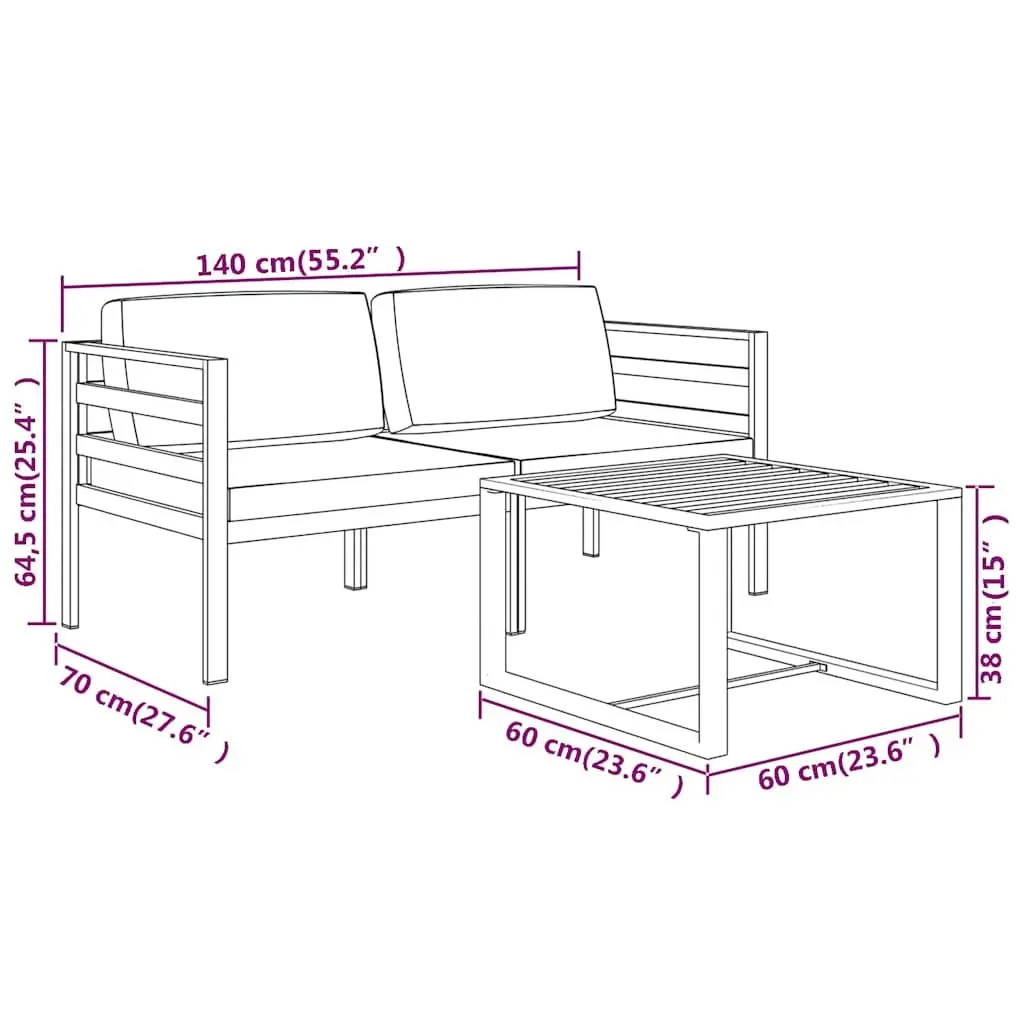 3 Piece Aluminium Modular Outdoor Lounge Set Anthracite Garden Furniture