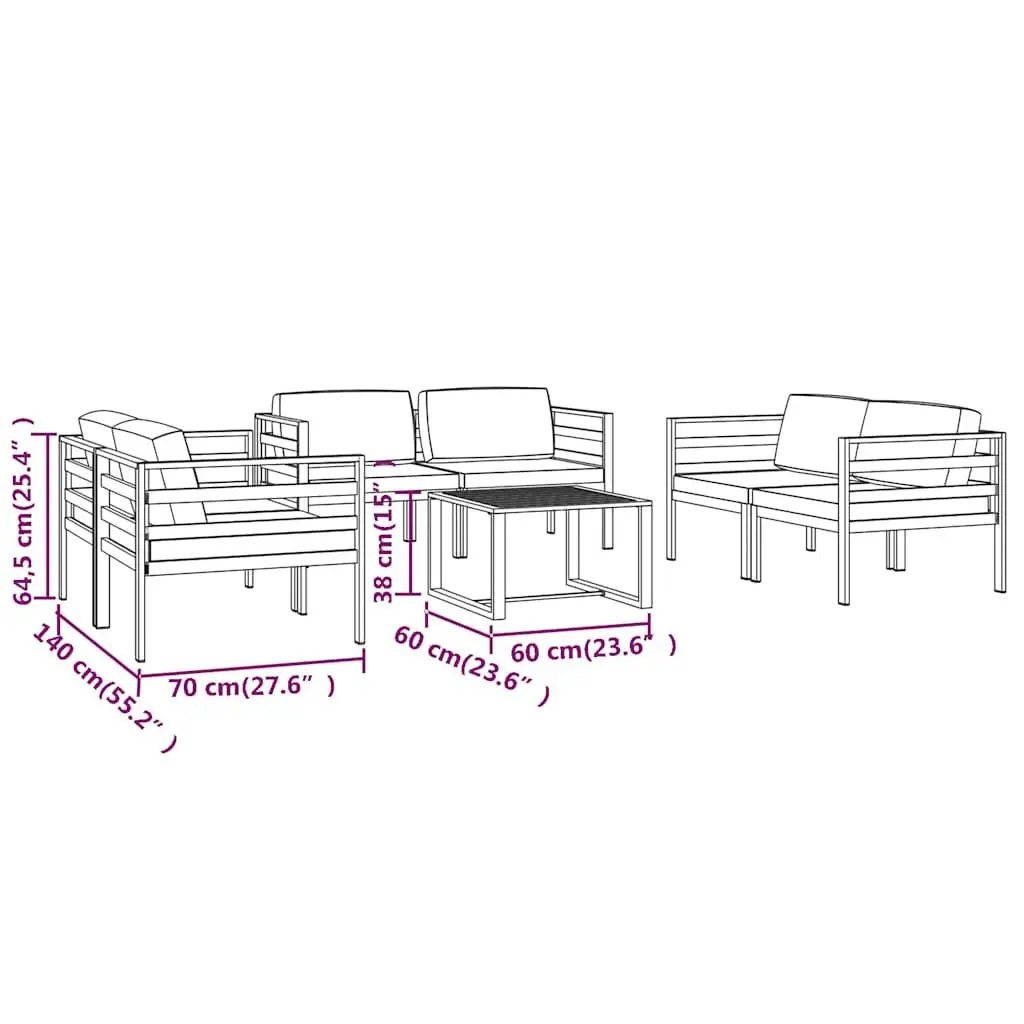 7 Piece Modular Garden Lounge Set Aluminium Outdoor Patio Furniture Anthracite with Cushions