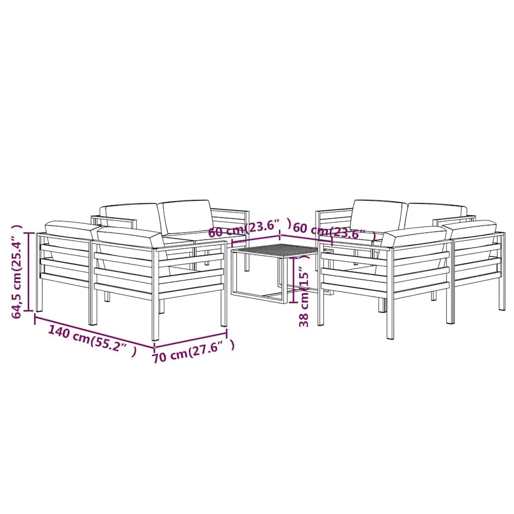 9 Piece Modular Garden Lounge Set Aluminium Frame Outdoor Patio Furniture Anthracite with Cushions