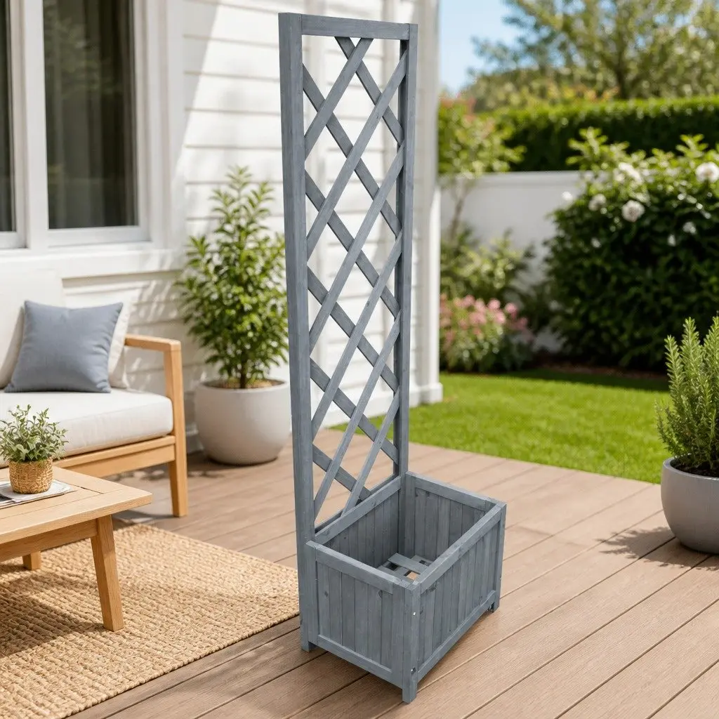 Trellis Planter Wooden Grey 40x30x135cm for Outdoor Garden Climbing Plants