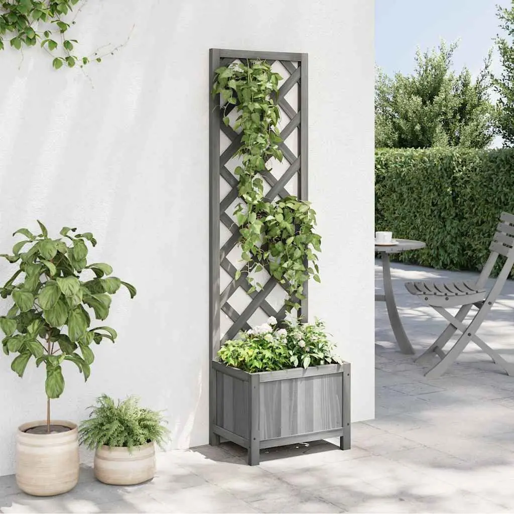 Trellis Planter Wooden Grey 40x30x135cm for Outdoor Garden Climbing Plants