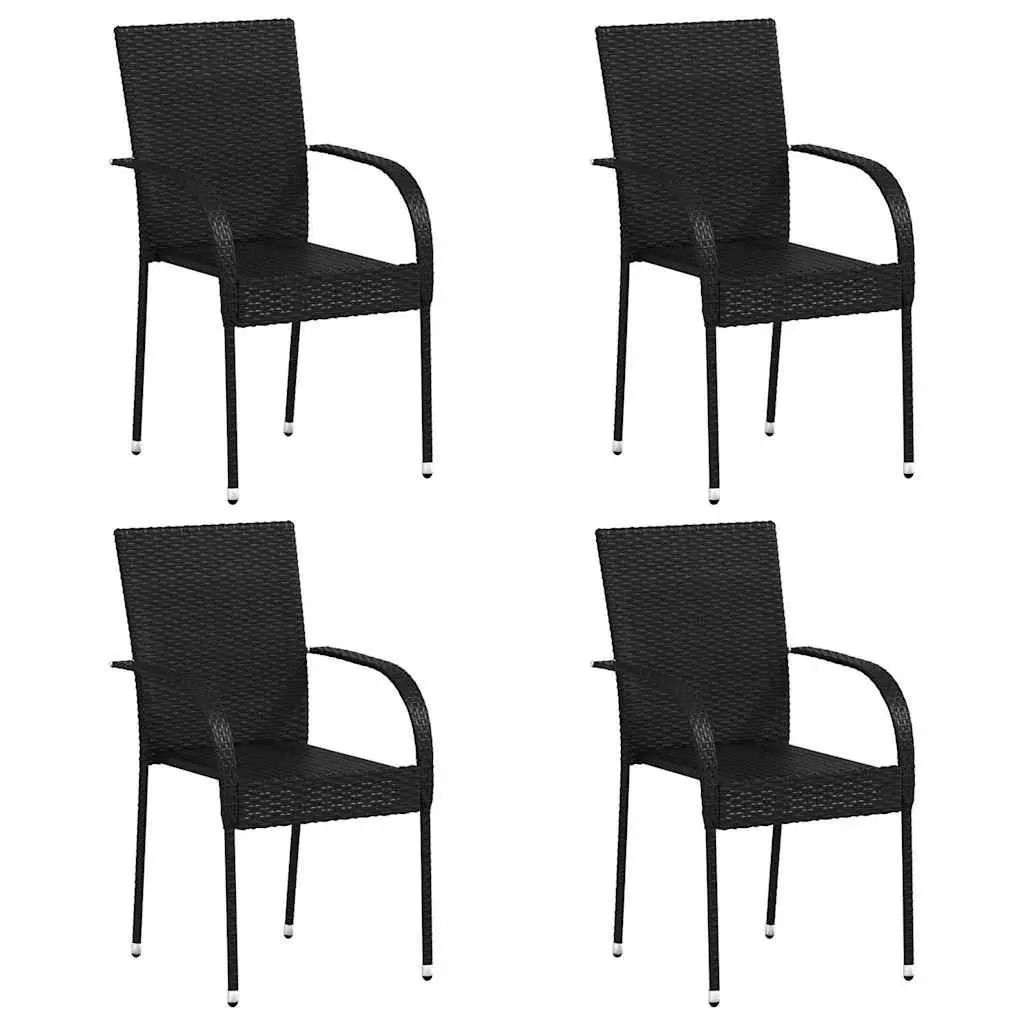 Outdoor Dining Chairs Set of 4 Lightweight Stackable Black Rattan for Garden and Patio