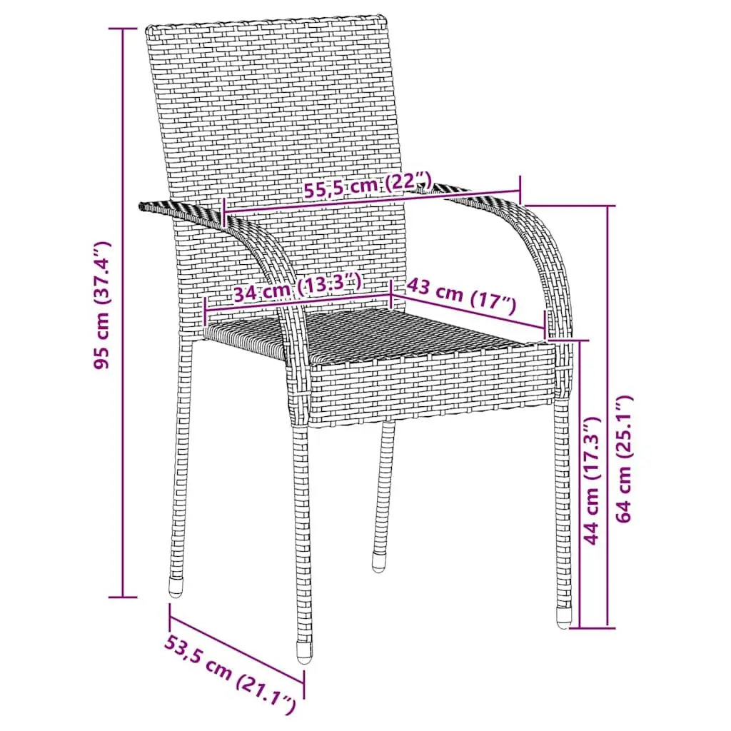 Stackable Patio Chairs Grey Rattan Style 4 Piece Lightweight Water Resistant Construction