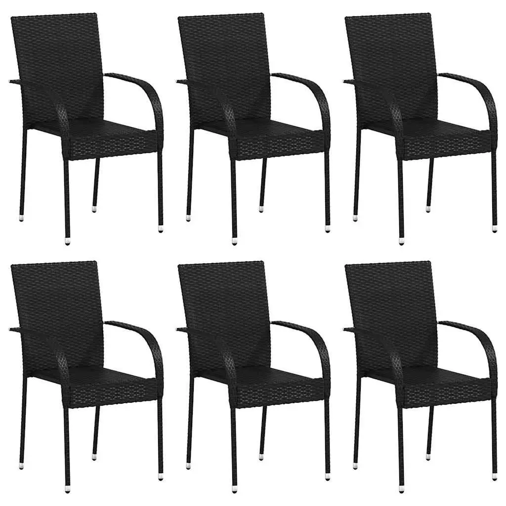 Outdoor Stackable Chairs Poly Rattan 6 Piece Set Black