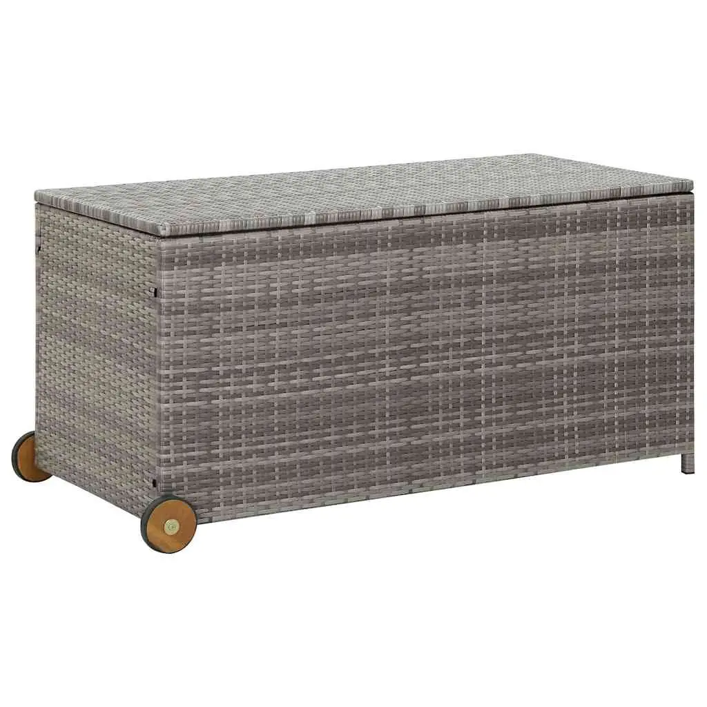 Outdoor Storage Box Poly Rattan Grey 120 x 65 x 115 cm with Wheels
