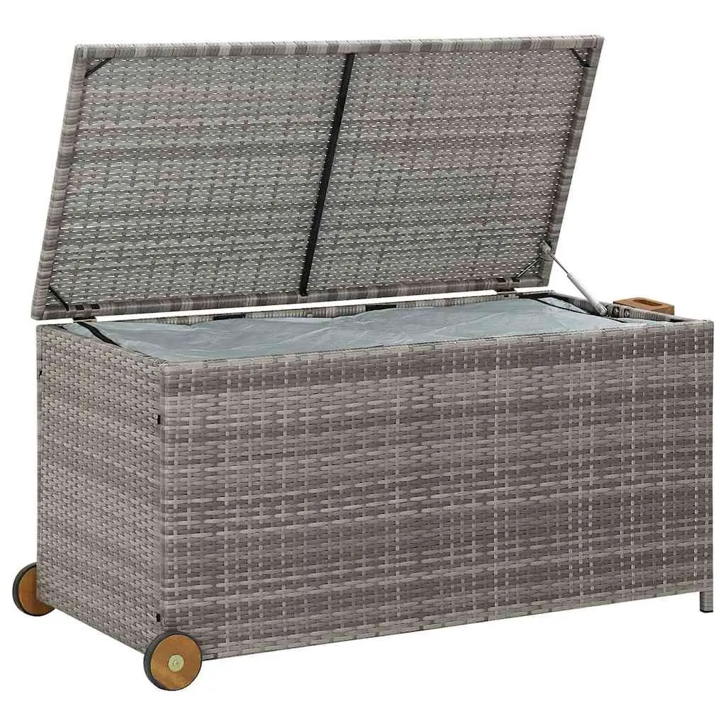 Outdoor Storage Box Poly Rattan Grey 120 x 65 x 115 cm with Wheels