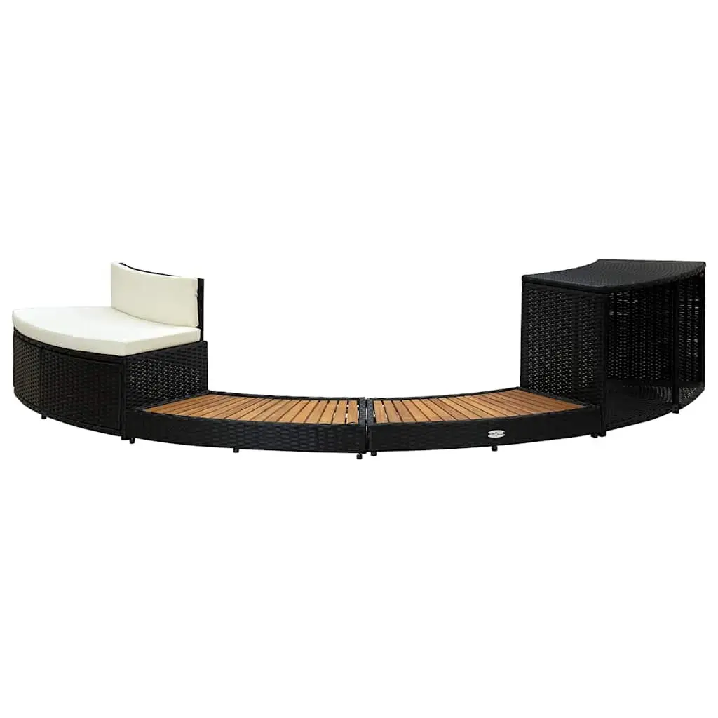 Hot Tub Surround Storage Sofa Poly Rattan Acacia Wood with Integrated Seating and Cushion