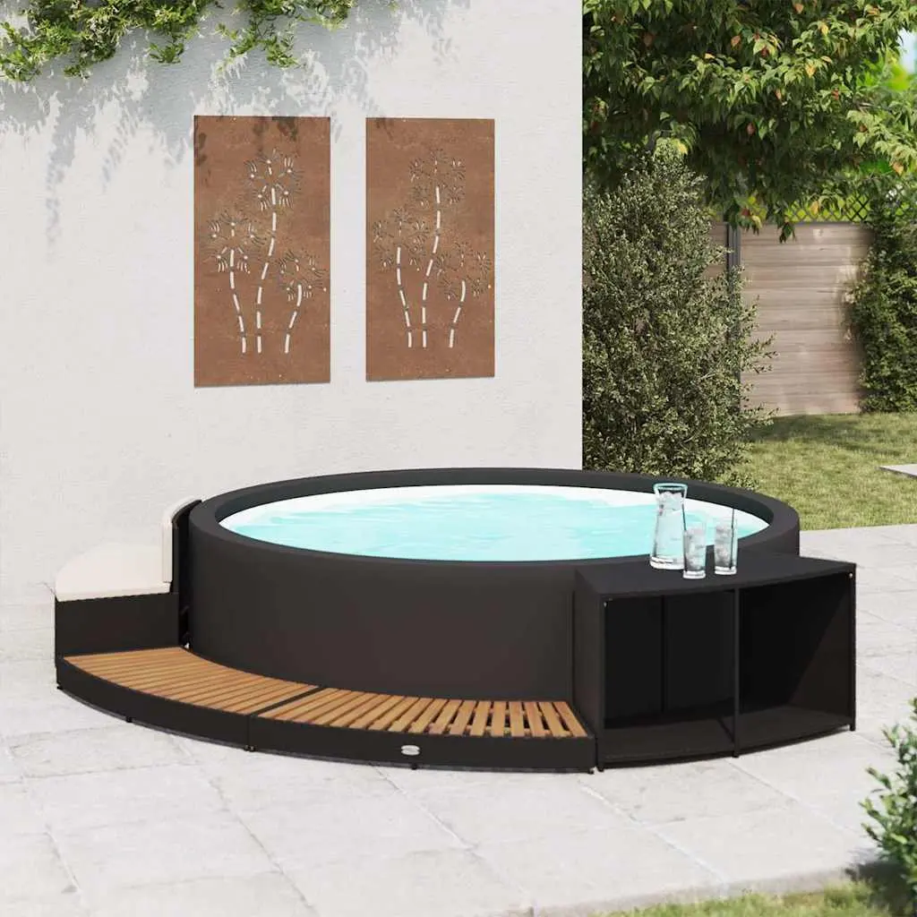 Hot Tub Surround Storage Sofa Poly Rattan Acacia Wood with Integrated Seating and Cushion