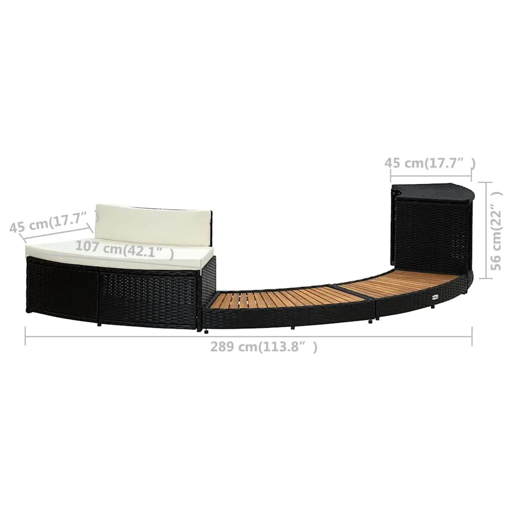 Hot Tub Surround Storage Sofa Poly Rattan Acacia Wood with Integrated Seating and Cushion