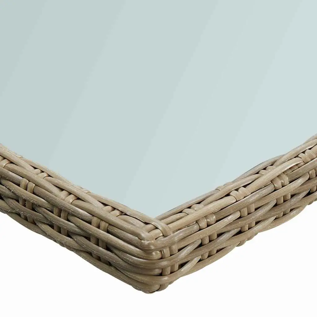 Outdoor Dining Table Glass Top Steel Frame PE Rattan 200x100x74cm Brown