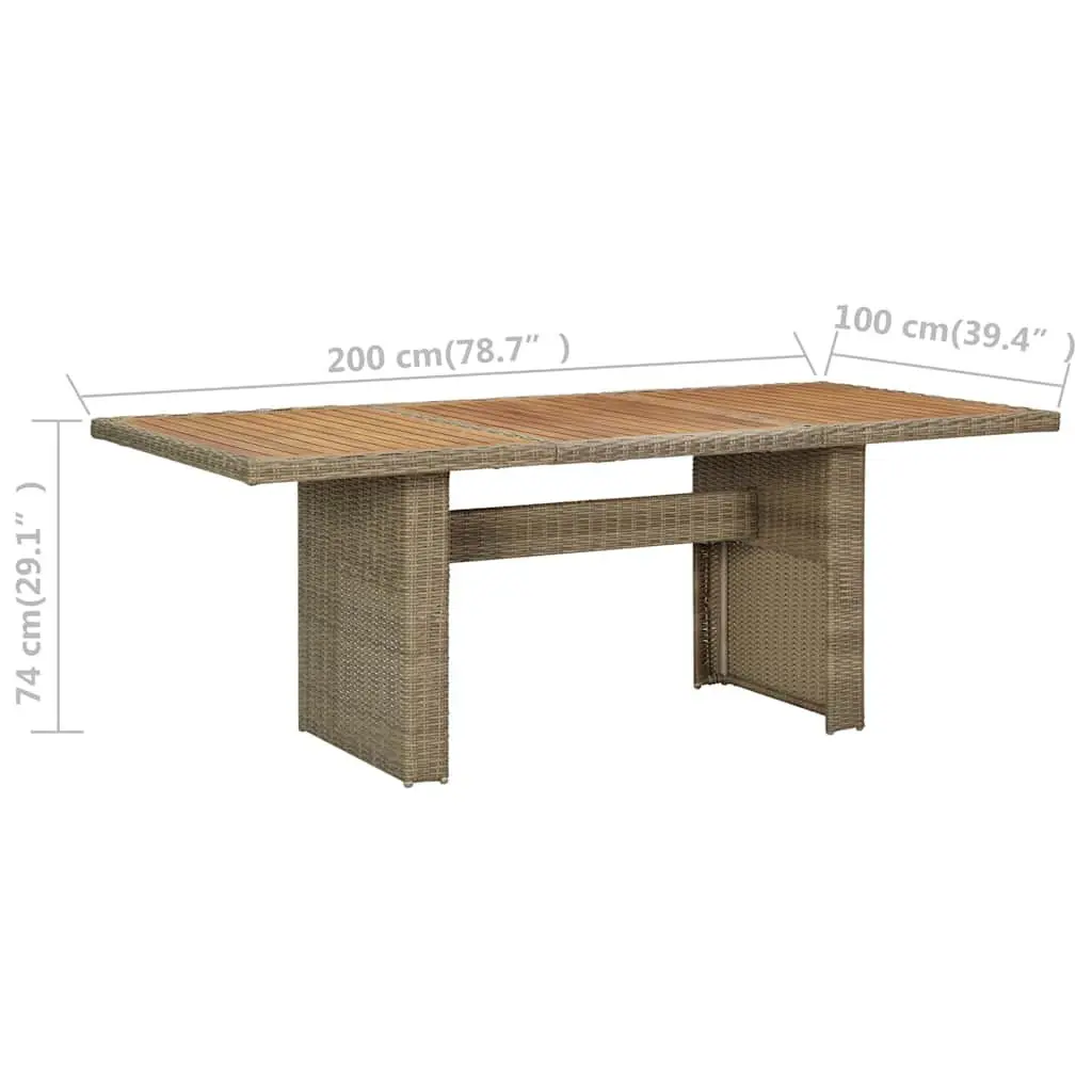 Outdoor Furniture Dining Table Rattan PE and Acacia Wood 200x100x74cm Brown Weather Resistant Garden Patio
