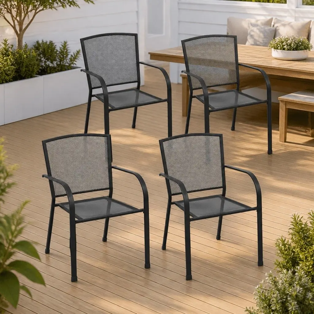 Outdoor Chairs Set 4 pcs Mesh Design Anthracite Steel Patio Garden Seating