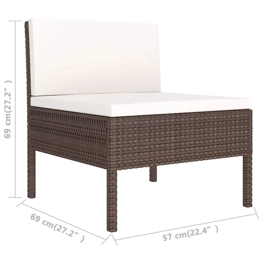 Garden Lounge Set 3 Piece Outdoor Furniture Poly Rattan Brown with Cushions