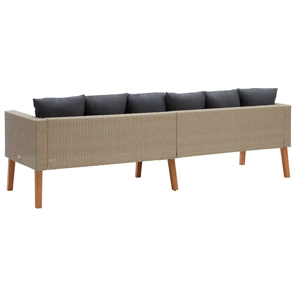 BeigeOutdoor3SeaterSofaPolyRattanPatioCouchwithCushionsDurablePowderCoatedSteelFrame