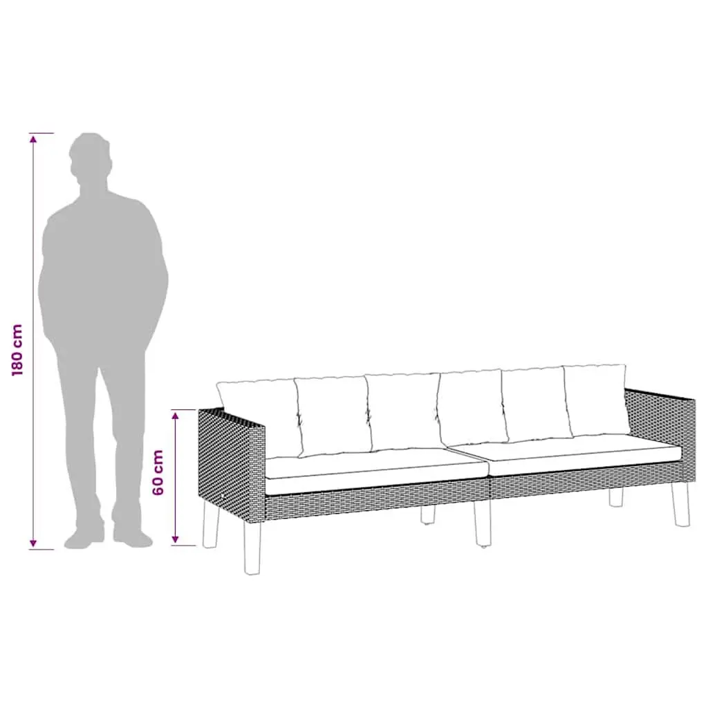 BeigeOutdoor3SeaterSofaPolyRattanPatioCouchwithCushionsDurablePowderCoatedSteelFrame