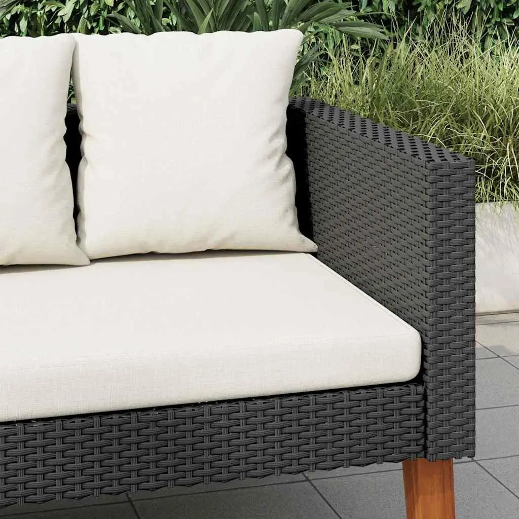 3 Seater Garden Sofa Black PE Rattan Outdoor Lounge Seating with Cushions