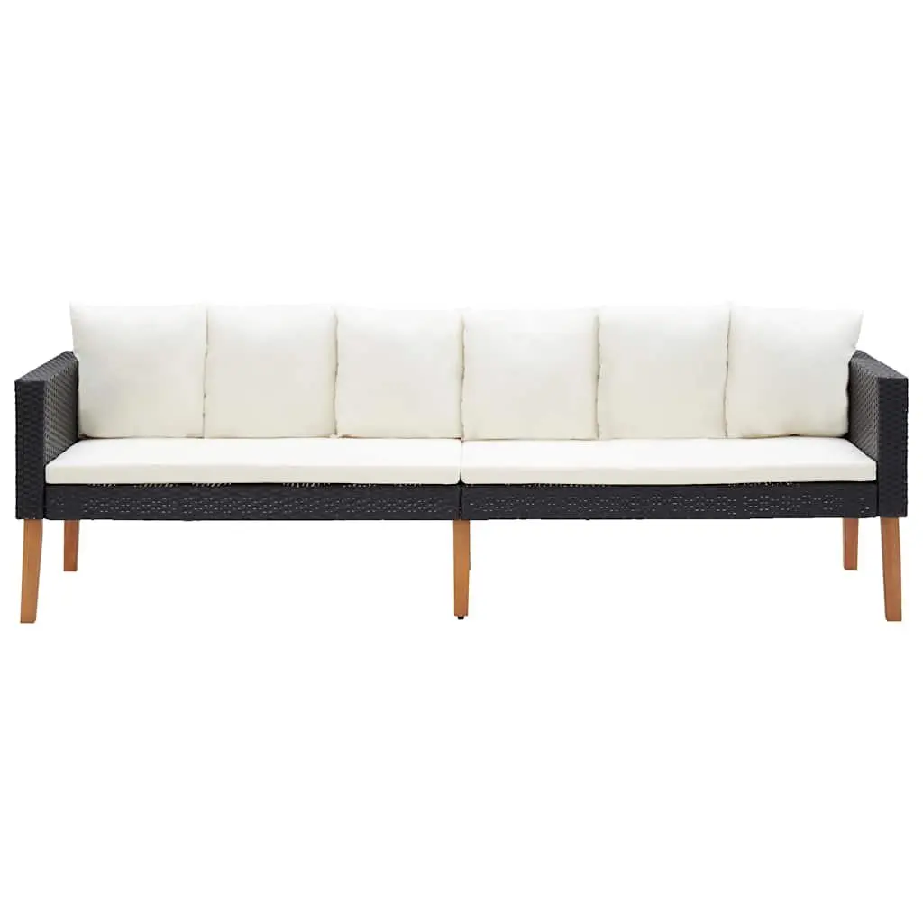3 Seater Garden Sofa Black PE Rattan Outdoor Lounge Seating with Cushions